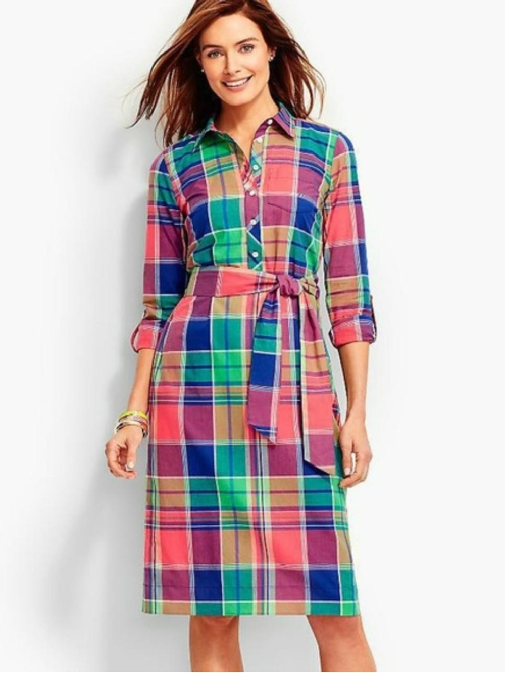Talbots Size 6 Madras Plaid Women’s Shirtdress Belted Cotton